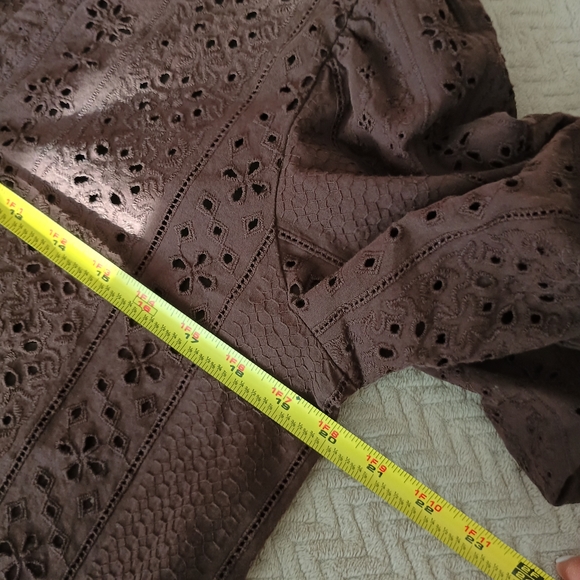 Zara Dark Brown Eyelet Puff-Sleeve Blouse - Picture 5 of 7